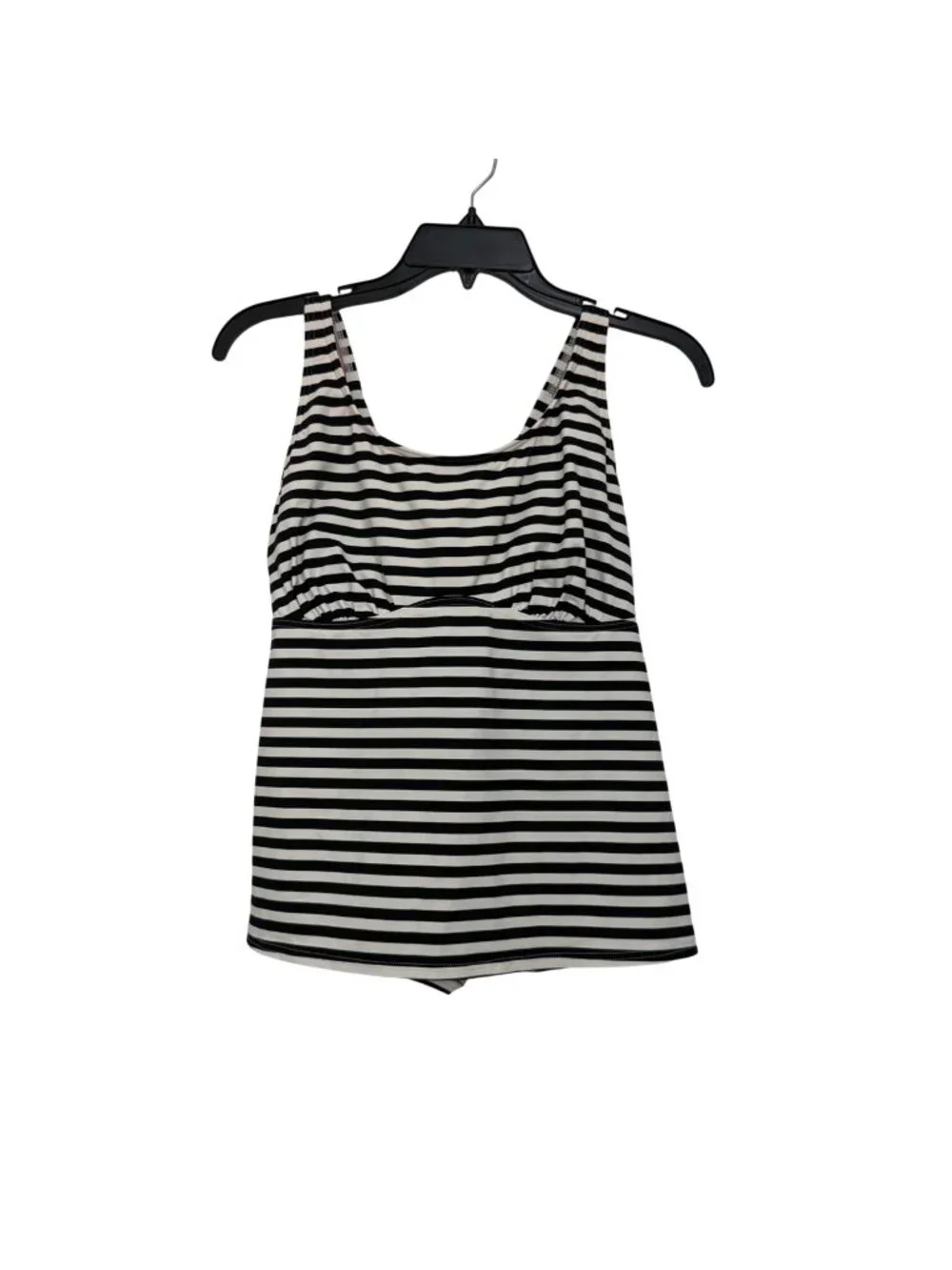 Lands End Women Black White Stripe Tankini Swim Top Size 16 Built-In Bra Support